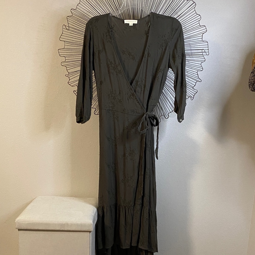 Love Stitch Maxi Wrap Dress Olive Green Size M